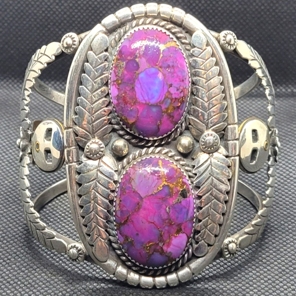 Real ⭐️ Handmade TM Purple Turquoise and Silver Signed Cuff Tommy Nelson Navajo - Picture 1 of 17